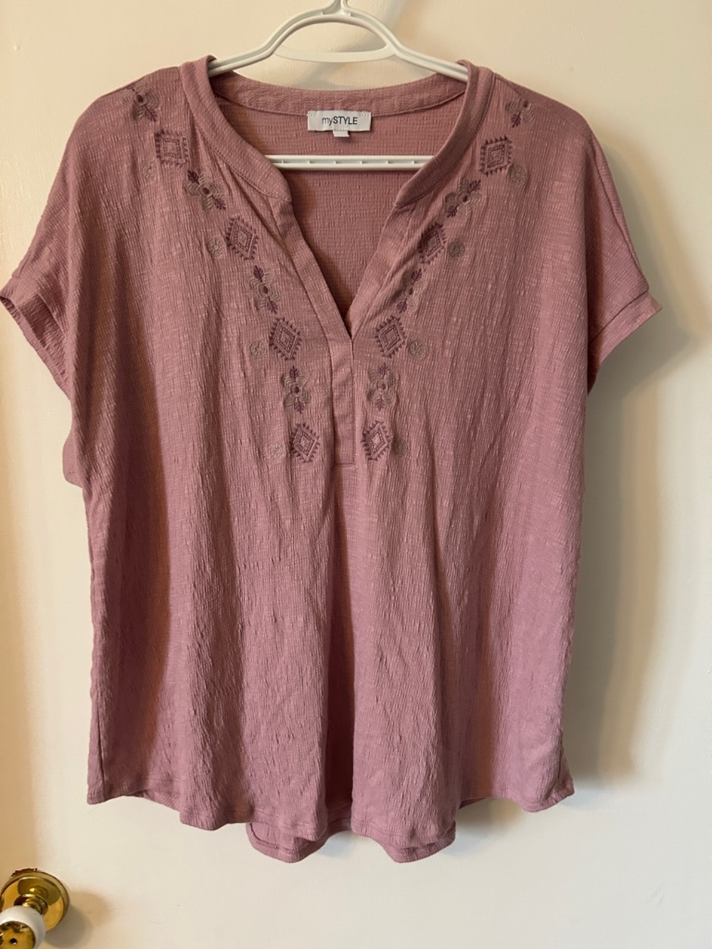Women's Rose Tunic Top with Embroidered V-Neck